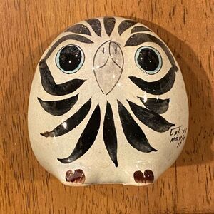 Vintage Tonala Mexican Art Pottery Owl Hand Painted Two Sided Signed